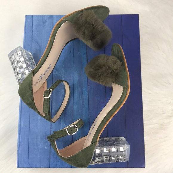 Olive Clear Chunky Heels Strapped - Picture 8 of 8